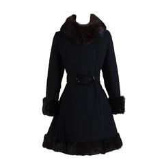 Vintage 1960s Black Wool & Rabbit Fur Coat