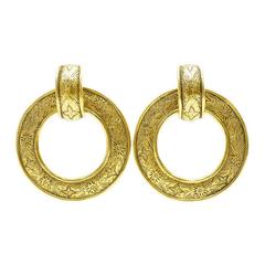 1980s Chanel Etched gold hoop earrings
