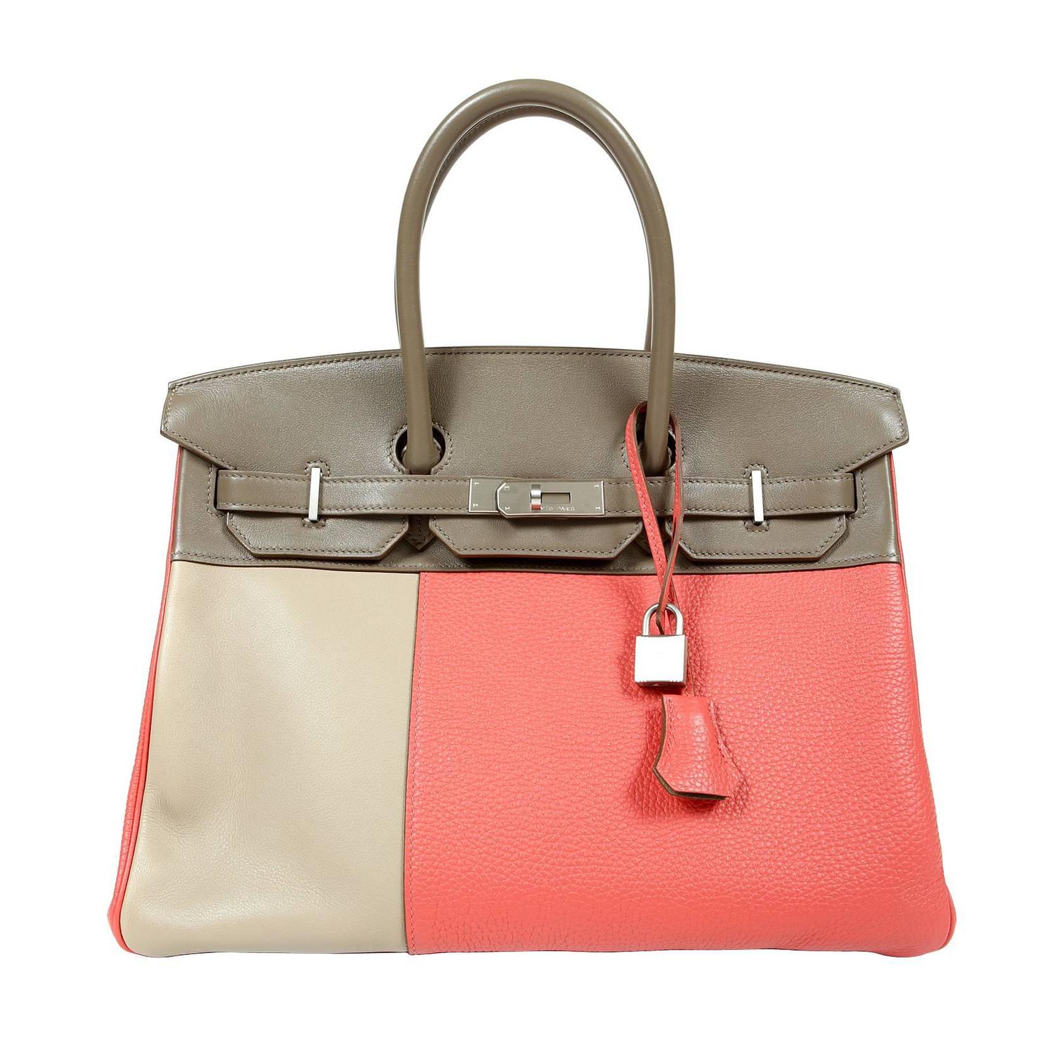 hermes ostrich bag - Herms Tri Color 35 cm Clemence Bikin- Etoupe, Rose Jaipur, Argile ...