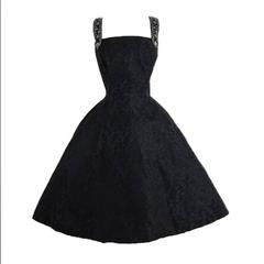 Vintage 1950s Tee-ca Black Beaded Taffeta Cocktail Dress