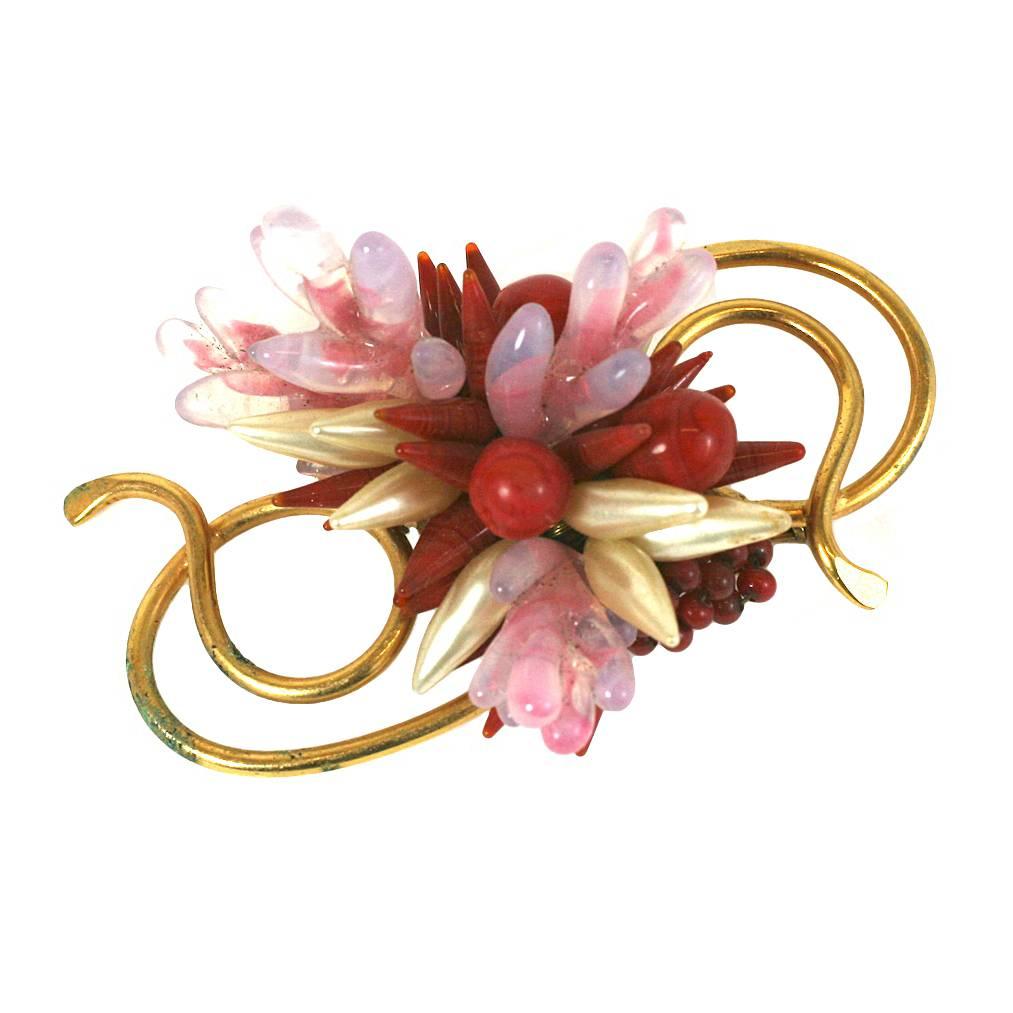 Ruby, Pink and Pearl Pate de Verre Brooch, Louis Rousselet