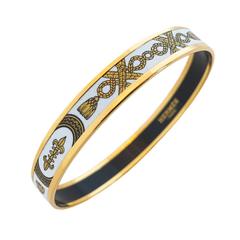 Hermes Black White Gold Rim Printed Enamel Bracelet 70
