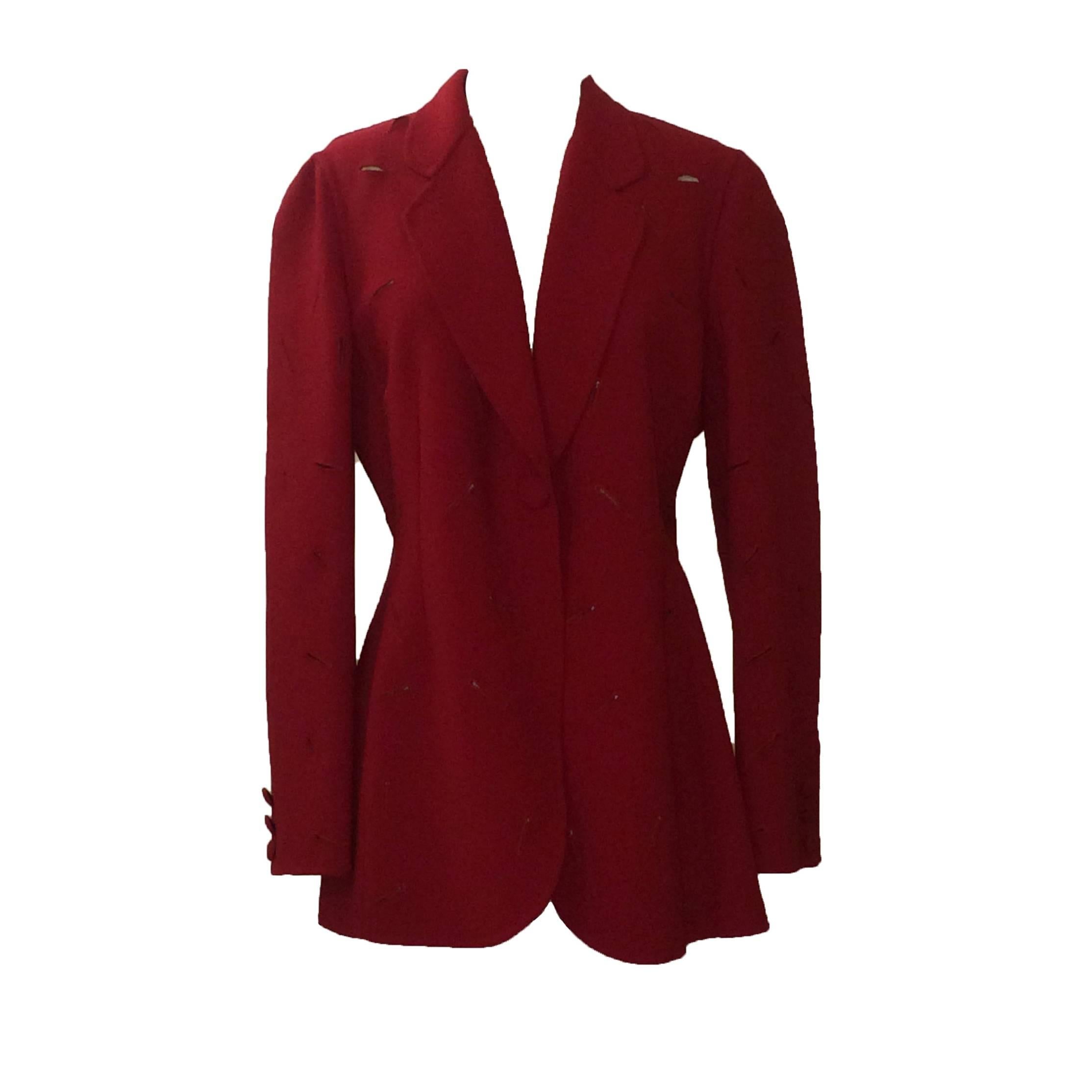 Moschino Couture! 80s Red Buttonhole Blazer Jacket 