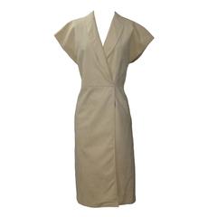 Retro Halston 70s Cream Ultrasuede Short Sleeve Wrap Dress 