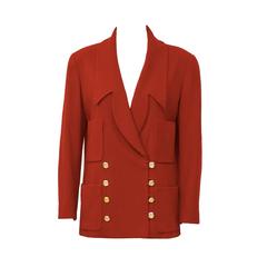 1980's Chanel Red Cashmere Blazer with Gold Buttons