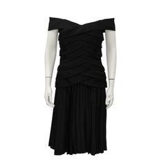 1980s Scaasi Black Off the Shoulder Cocktail Dress 