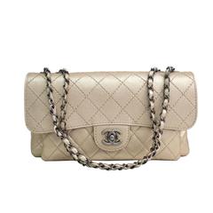 Chanel Champagne Gold Calfskin Leather Flap Shoulder Bag