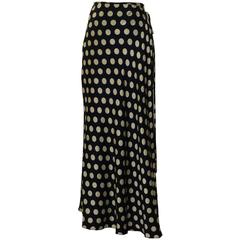 Retro Moschino Couture! 80s Black and White Silk Polka Dot Wrap Maxi Skirt