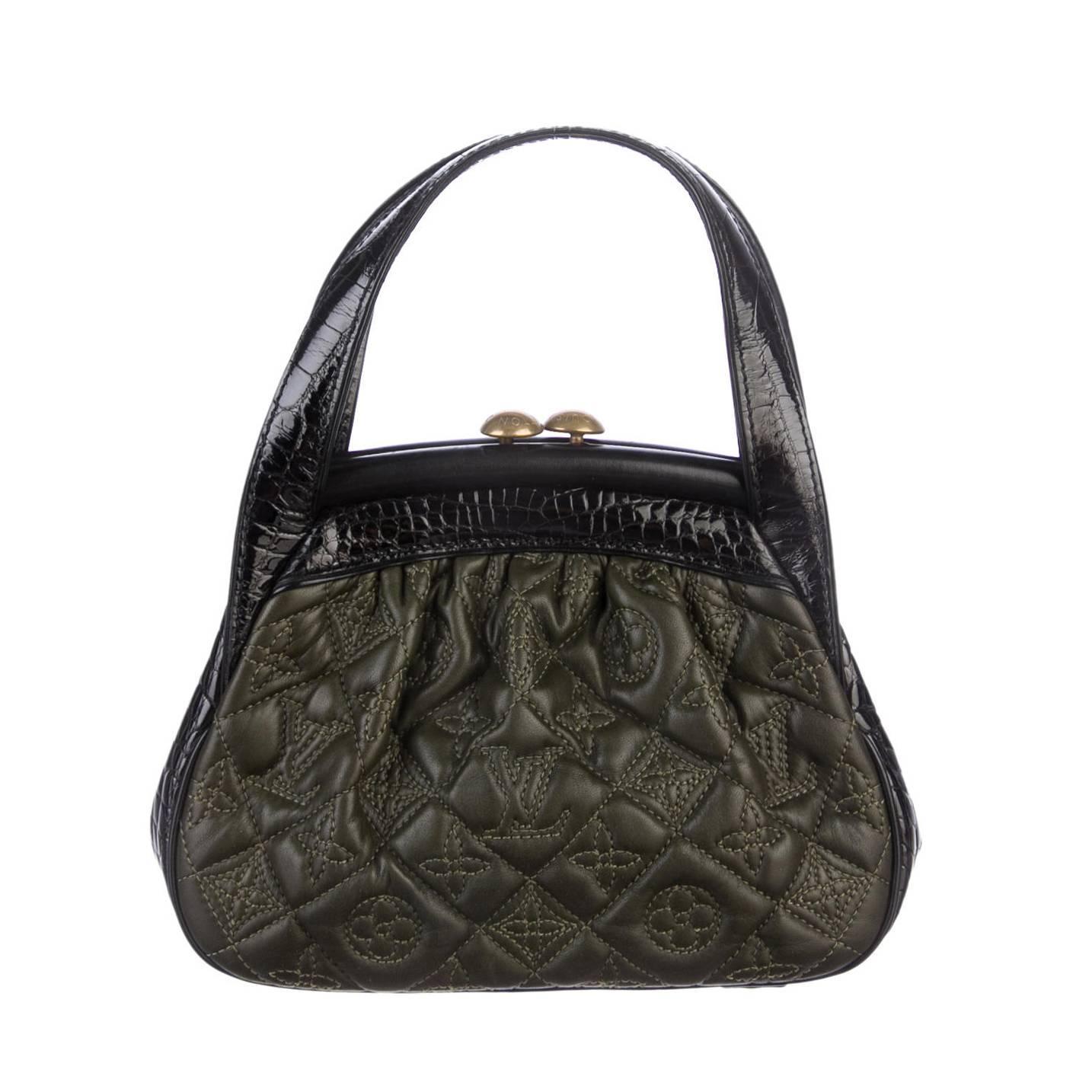 Louis Vuitton Olive Green Monogram Leather and Alligator Top Handle Satchel Bag at 1stdibs
