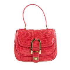 Oscar de la Renta Rare Red Alligator Leather Top Handle Flap Satchel Bag