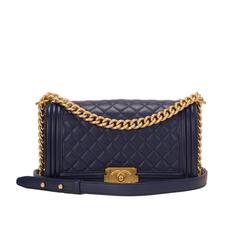 Chanel Navy Quilted Lambskin Medium Boy Bag