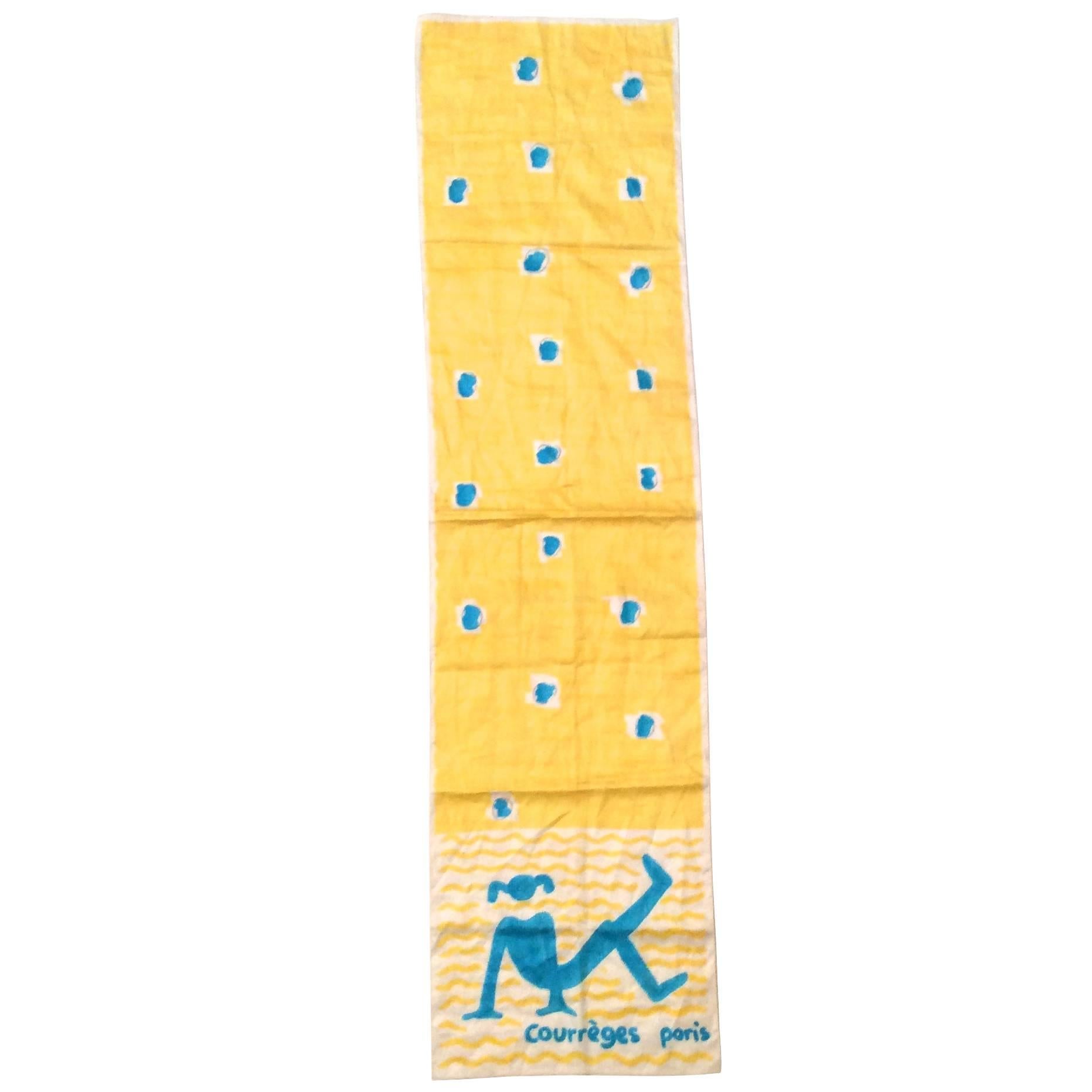 Courreges Scarf  Yellow with Blue and White 100% Cotton.