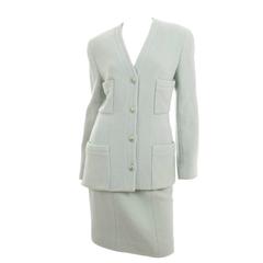 Vintage 1993 Chanel Boucle Suit in Mint Green and CC Logo Buttons