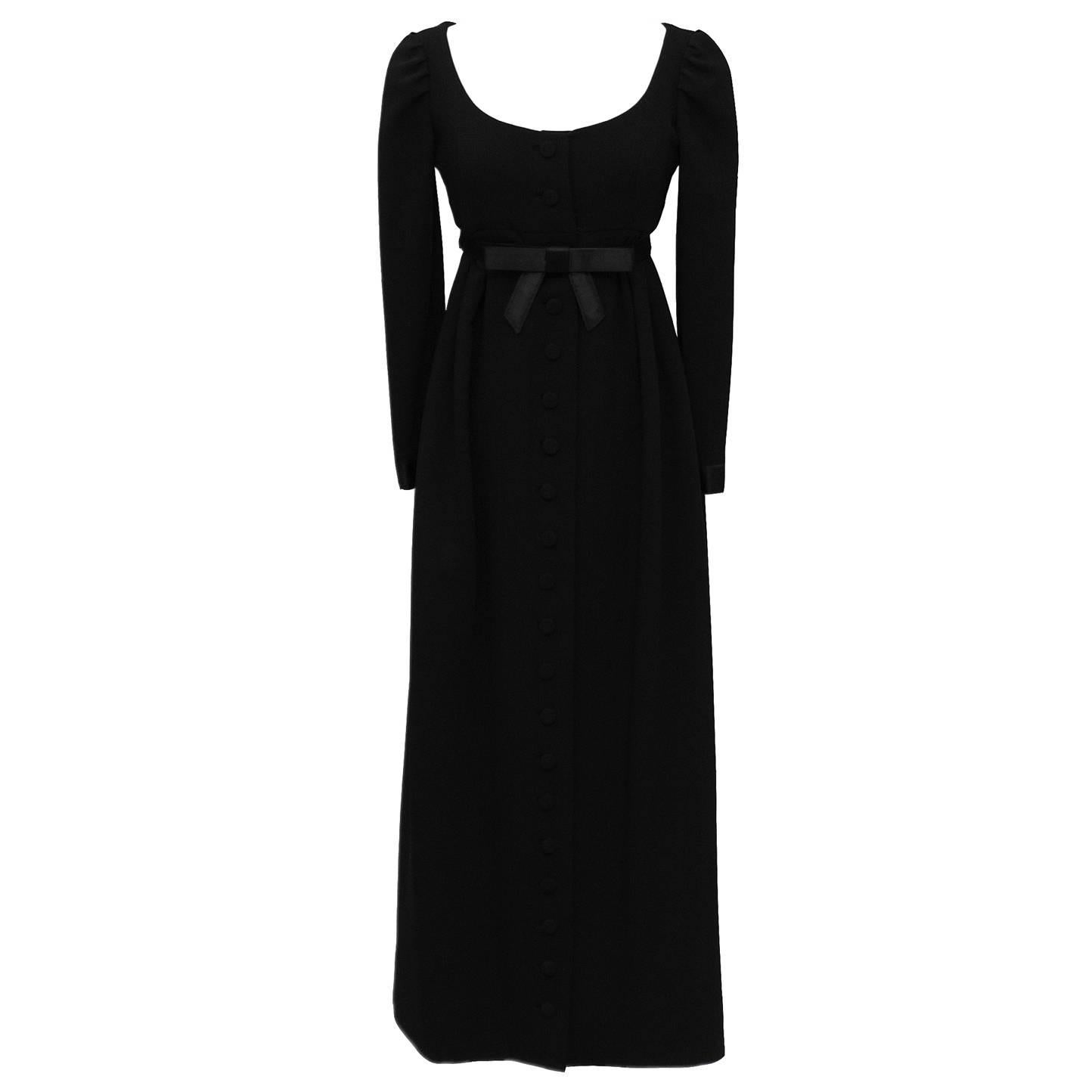 1960s Geoffrey Beene Black Empire Waist Gown  For Sale