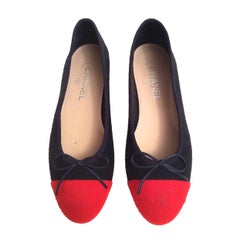 Chanel Ballerina Flats New Size 38  Blue/Red boucle wool RARE 