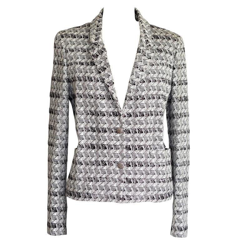 CHANEL Jacket 05P White Black Subtle Silver Thread 44 / 10 nwt For Sale ...