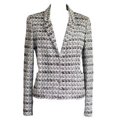 CHANEL Jacket 05P White Black Subtle Silver Thread 44 / 10 nwt 10