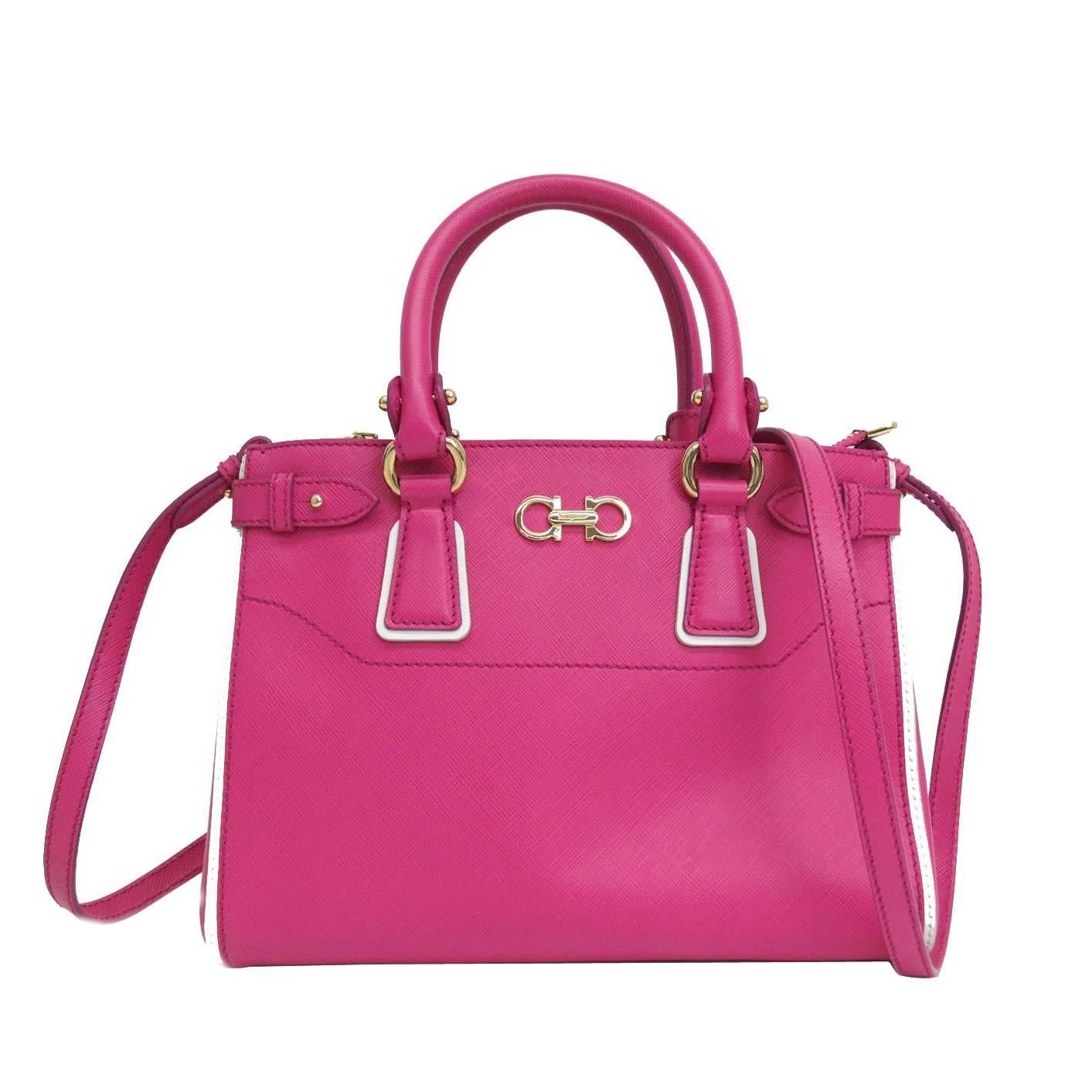 Salvatore Ferragamo Pink Leather Gold Hardware Top Handle Crossbody Shoulder Bag