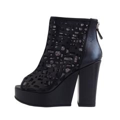 Chanel Black Leather and Mesh Platform Booties
