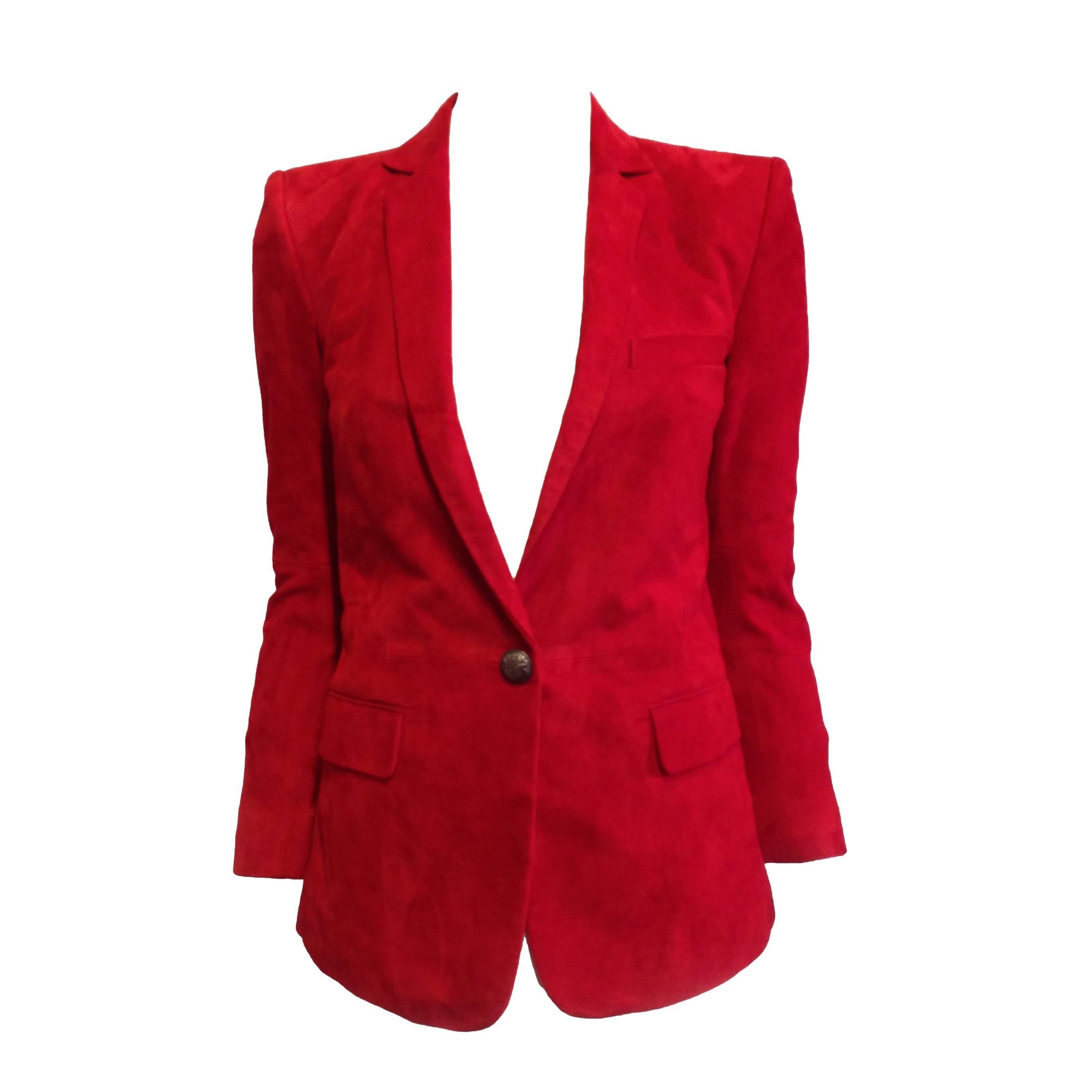 Balmain Red Suede Blazer For Sale