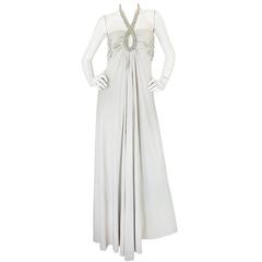 1970s Victoria Royal Jewel Neck Pale Silver Jersey Dress 7