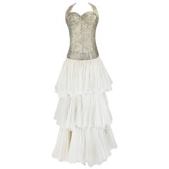 Divine Late 1920s Hand Beaded & Silk Tulle Princess Gown