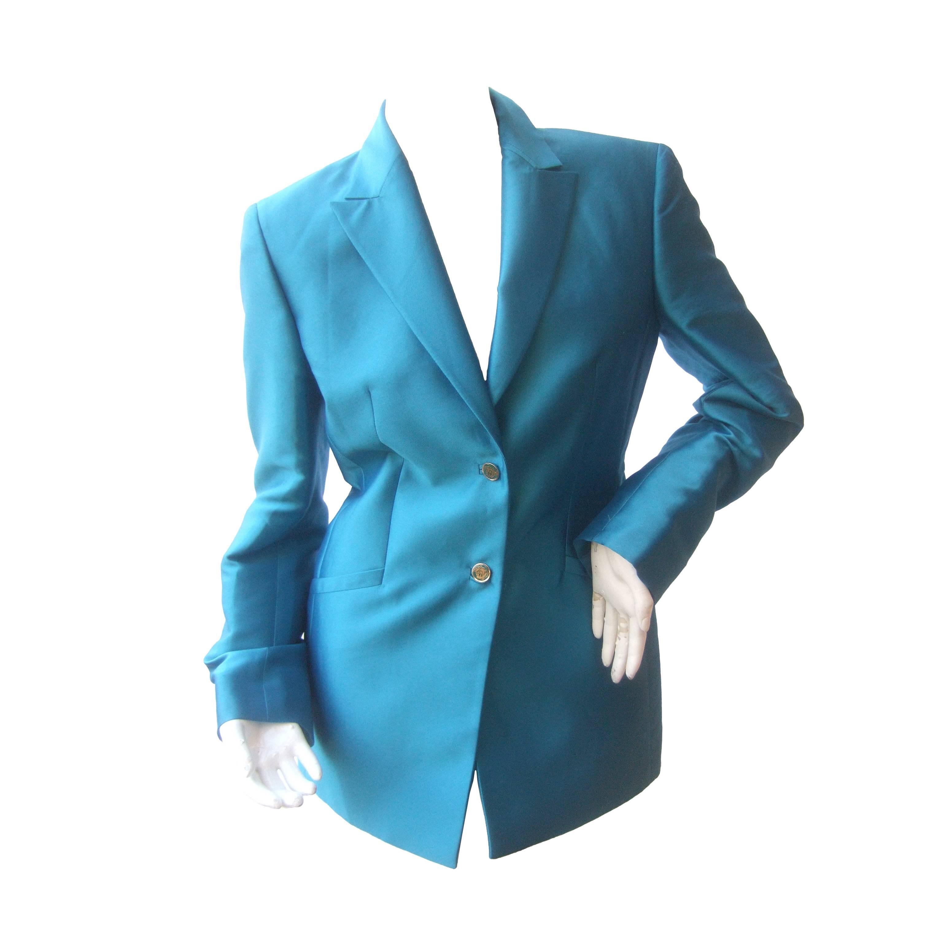 Versace Couture Turquoise Silk Shangtung Jacket