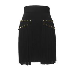 Versace New with Tags Black Pencil Skirt with Pleated Overlay and Gold Studs