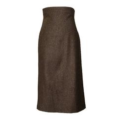Alexander McQueen NWT 2006 Brown & Tan Tweed High Waisted Draped Back Midi Skirt