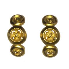 Karl Lagerfeld Vintage 90s Gold Tone Button Earrings Clip On