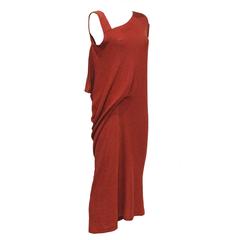 Vintage Issey Miyake burnt orange knitted asymmetric dress, c. 1980s  