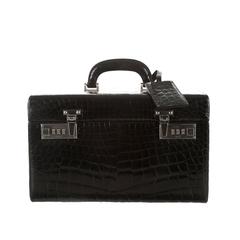 Prada Black Alligator Silver Hardware Vanity Top Handle Satchel Bag
