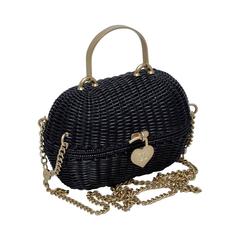 Chanel Black Straw Heart Closure Handbag Mint Vintage