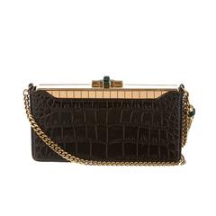 Gucci Crocodile Crystal Gold Chain Link Evening Case Clutch Shoulder Bag