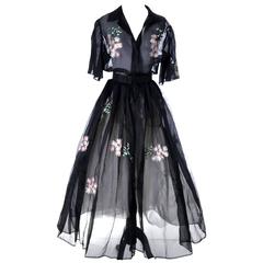 Vintage Sir James Dress Semi Sheer Organza Floral Embroidery