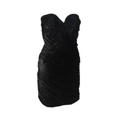 VICKY TIEL Black Metallic Ruched Cocktail Dress LBD Size 0