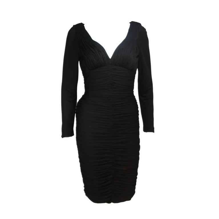 VICKY TIEL Black Long Sleeve Rouched Jersey Cocktail Dress Size 4-6 For ...