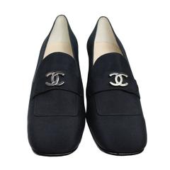 Vintage Chanel Black Silk Mary Jane Shoes