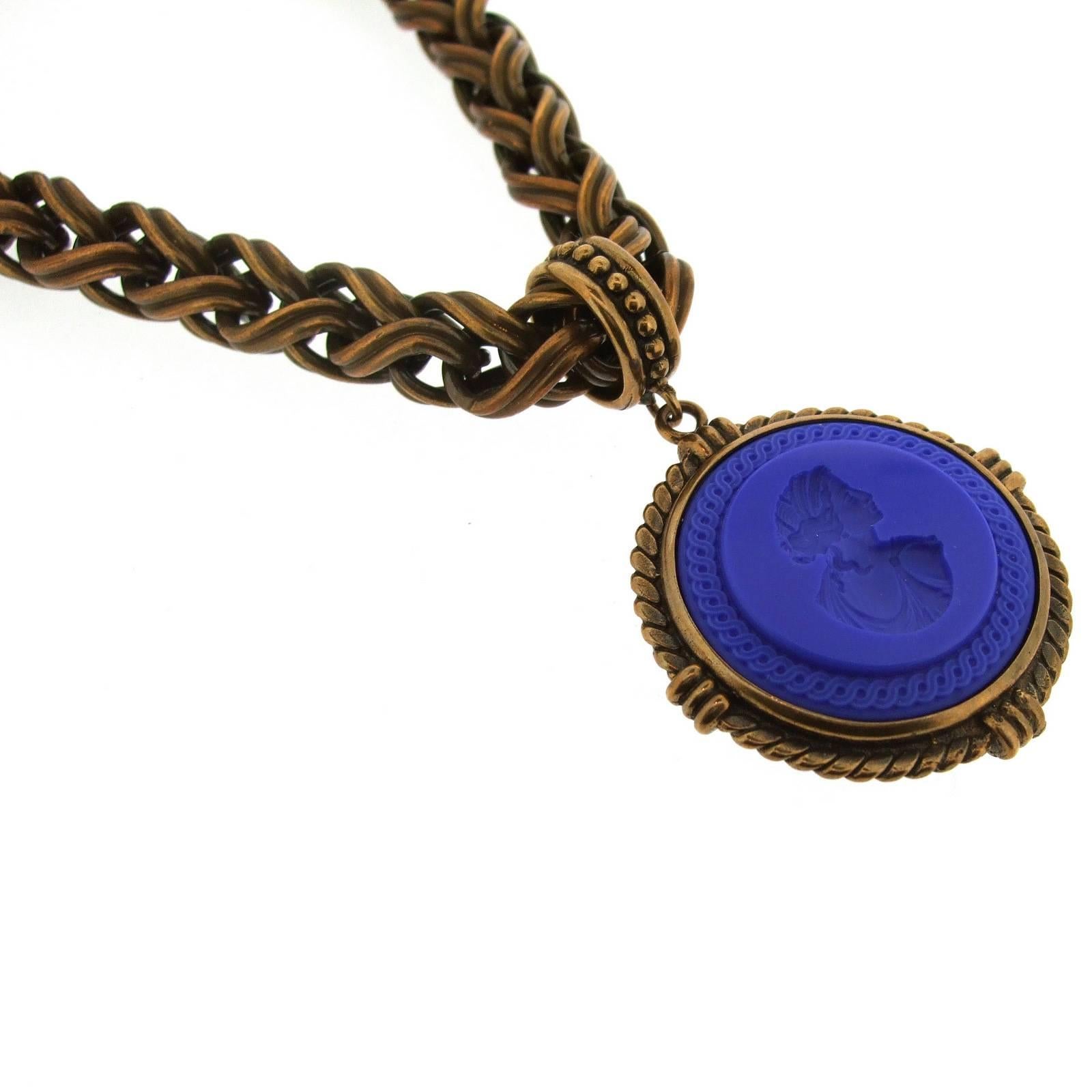 Extasia Intaglio Charm Necklace Cobalt Blue For Sale