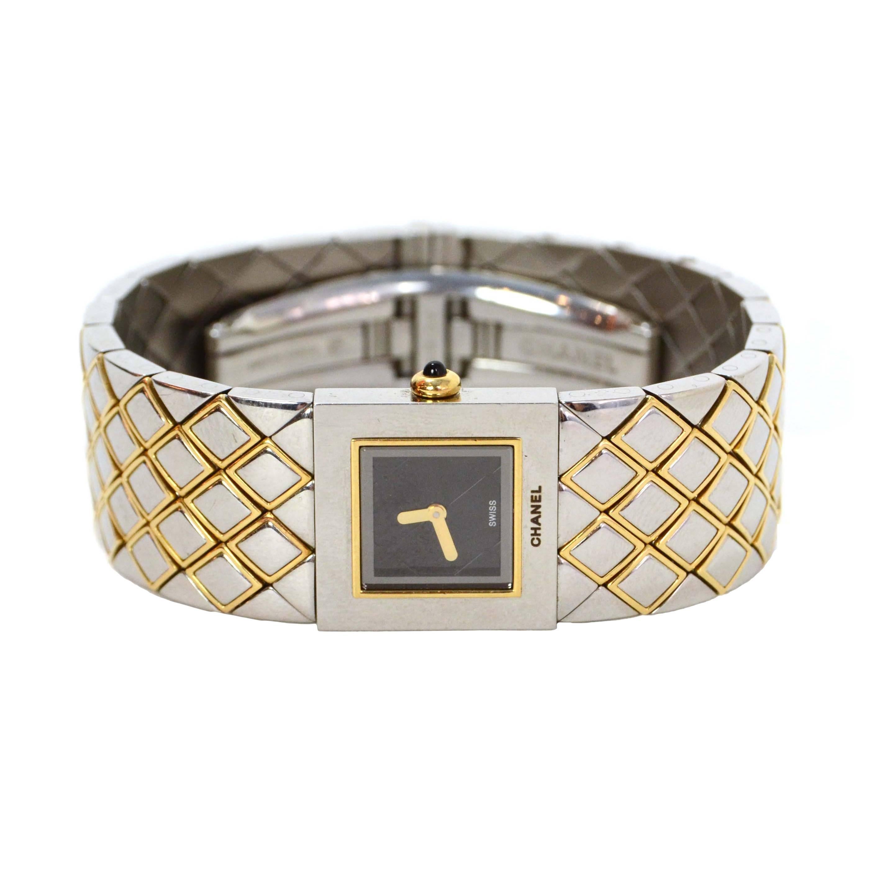 Chanel Lady's Stainless Steel Gold Quilted Matelasse Wristwatch