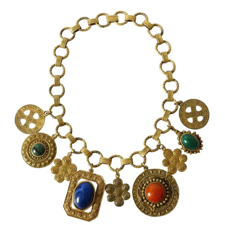 1980s Les Bernard Ethnic Charm Necklace For Sale at 1stdibs
