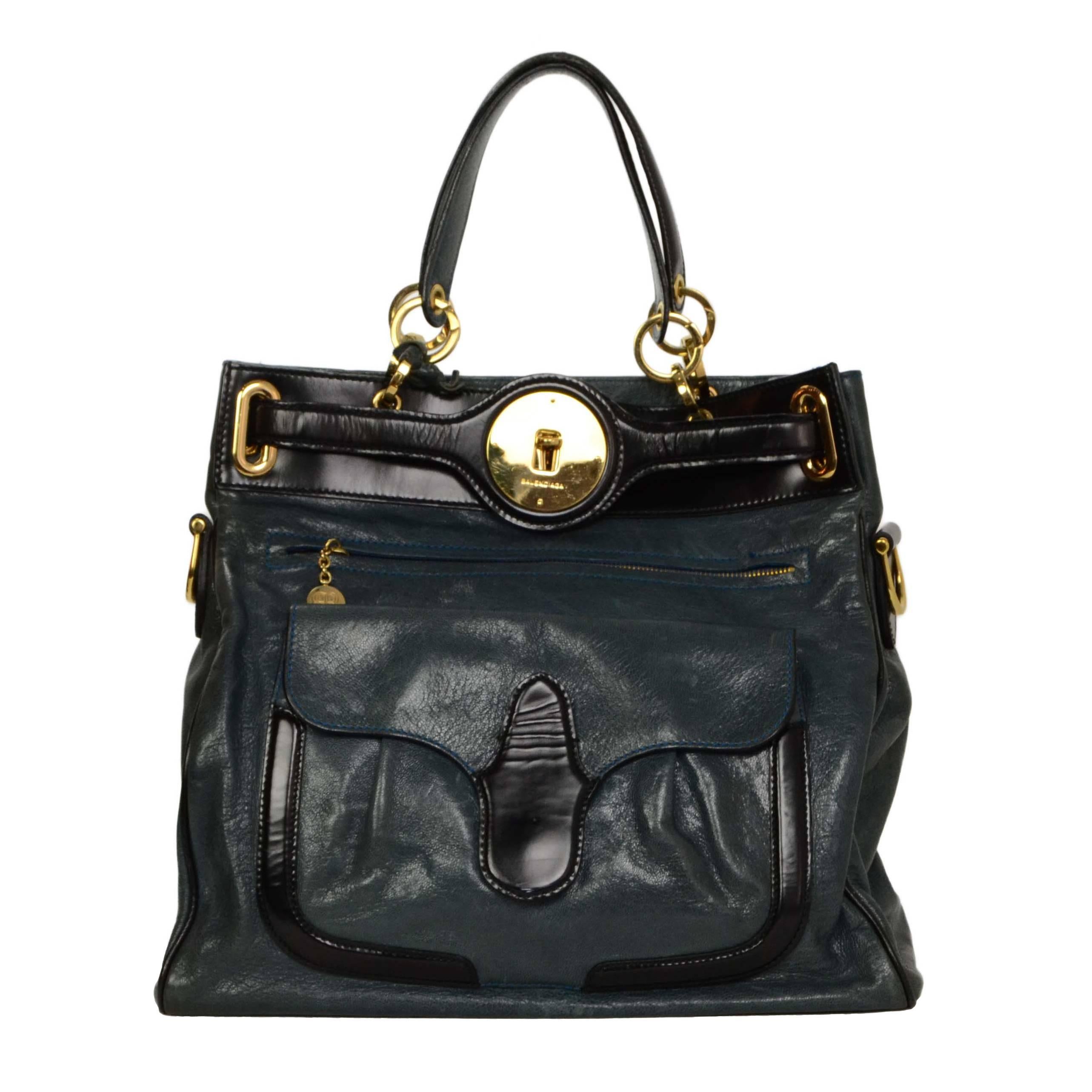 Balenciaga Blue & Black Leather 'Moon' Bag 
