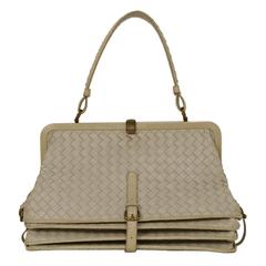 Bottega Veneta Cream Woven Leather Frame Bag BHW