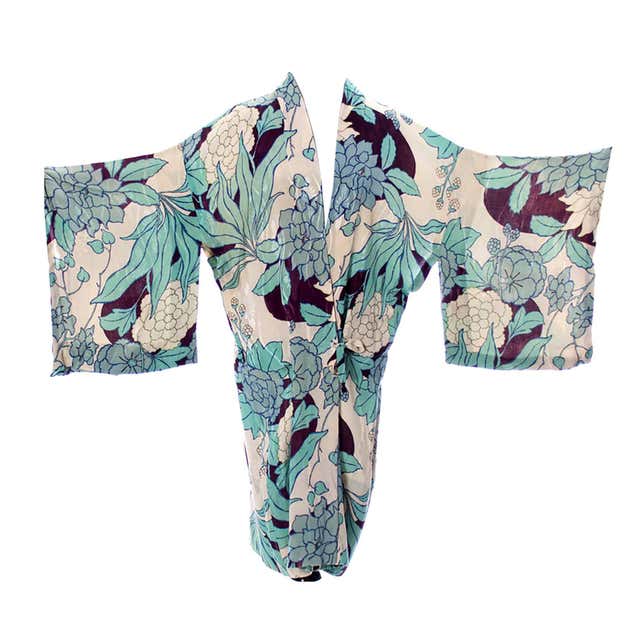 Silk Vintage Kimono Robe Hostess Gown Floral 1920s 1930s Flowers at ...