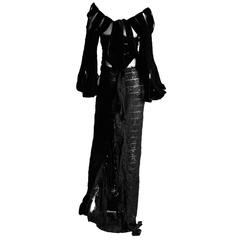 That Heavenly Tom Ford YSL Rive Gauche 2002 Black Silk Lace Fishtail Maxi Skirt!
