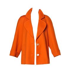 Valentino Vintage Bright Orange Boxy Wool Jacket or Coat with a Pop Up Collar