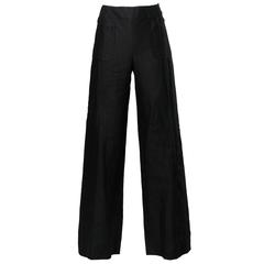Chanel Black Linen Wide Flared Leg High Waisted Trousers/ Pants
