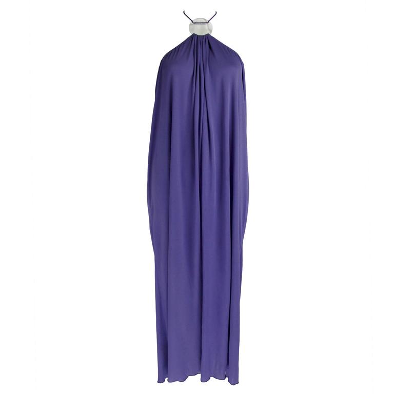 1970s Callaghan Purple Jersey Gown with Lucite Halter Neck For Sale at ...
