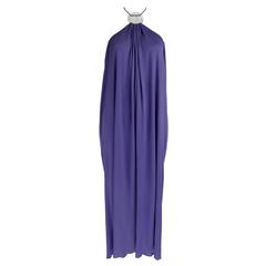 1970s Callaghan Purple Jersey Gown with Lucite Halter Neck