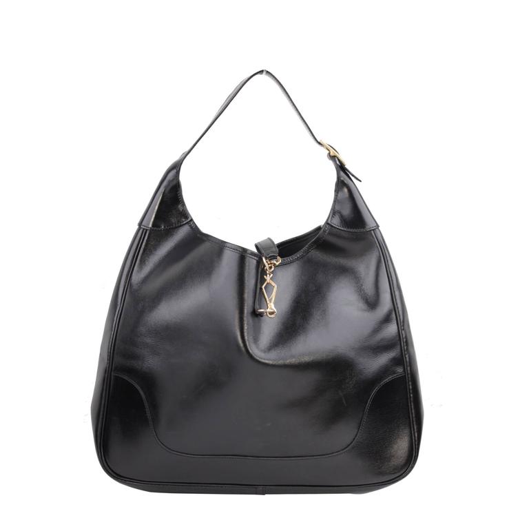 HERMES PARIS Vintage Black Leather TRIM HOBO Tote SHOULDER BAG at 1stDibs